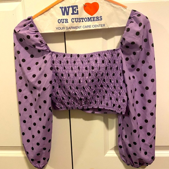 BRAND NEW Purple long sleeve polka dot blouse - Picture 2 of 3
